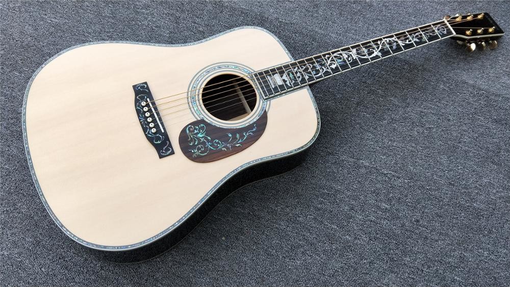 Top quality 41 inch acoustic guitar,Real Abalone inlays and binding,Ebony fingerboard,Factory Custom Solid spruce top Gu