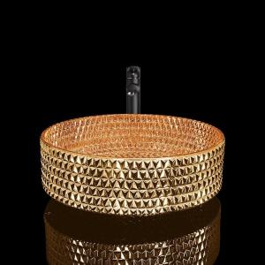 Quality Vanity Round Bathroom Basin Chromed Gold Diamond Shape Crystal Glass wholesale