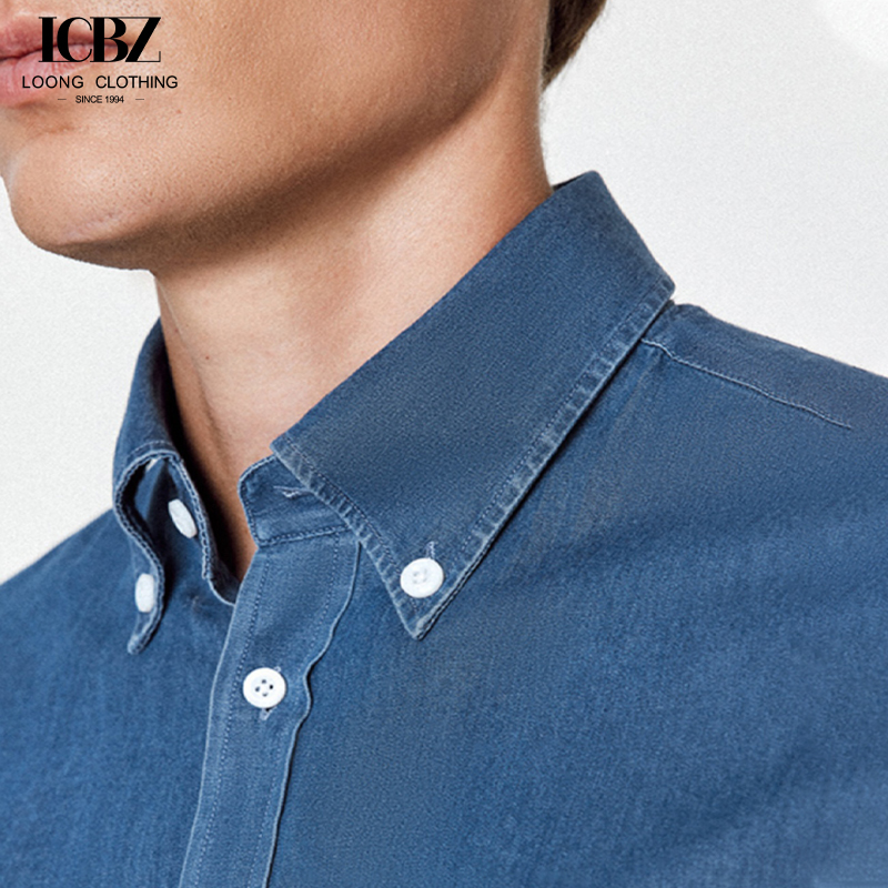Full Sleeve Length Men's Denim Shirt Iron-Free and Anti-Wrinkle for Business Casual