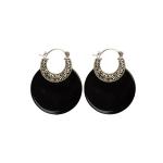 Sterling Silver Black Agate Hoop Earrings(XH021046W )