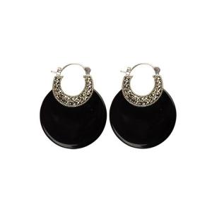 Quality Sterling Silver Black Agate Hoop Earrings(XH021046W ) wholesale