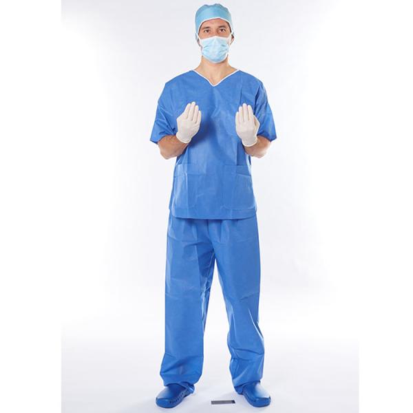 Hospital V Neck Blue Unisex Uniform Disposable Scrub Suit Set Blue Scrub Suit