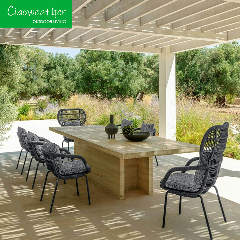 Outdoor Dining Furniture Rattan/Wicker Dining Chair with Armrest and Cushion Outdoor Foam water-resistant Fabric