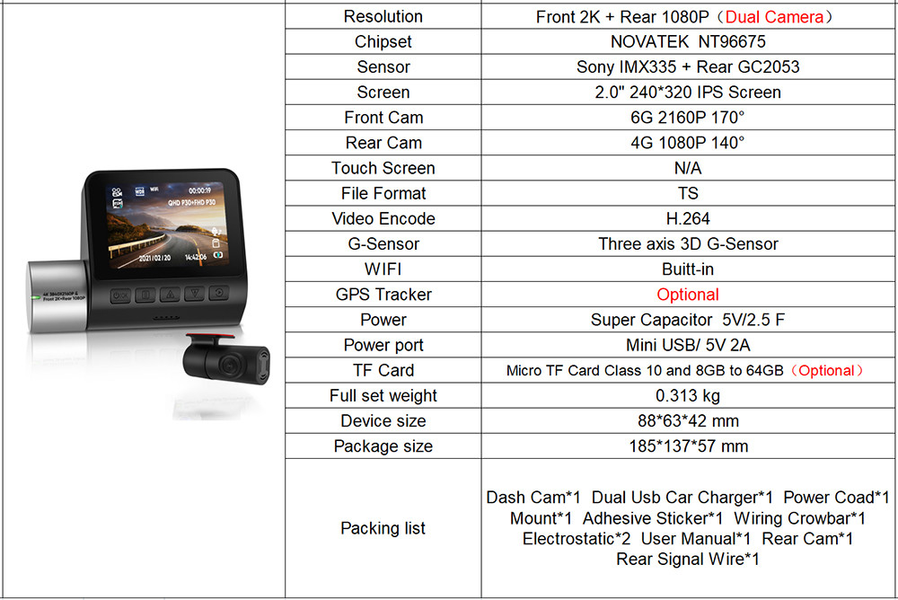 Car Black Box LCD 4K GPS Dash Cam With WIFI GPS Video Recorder