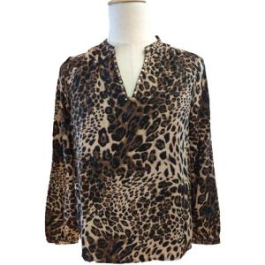 Quality V Neck Leopard Print Long Sleeve Women Casual Blouses wholesale