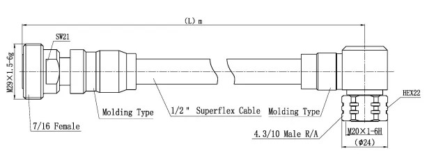 7/16 DIN Female - 4.3-10 Male 1/2" Superflex RF Coaxial jumper Cable