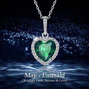 Quality Chic Silver 925 Sterling Silver Heart Pendant Necklace Simulated Emerald Birthstone Necklace wholesale
