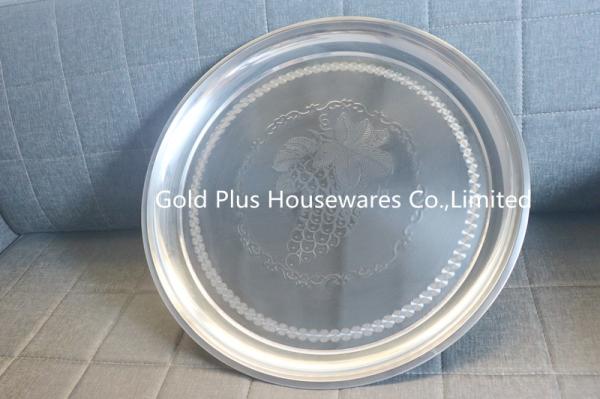 45cm Wholesale silver round serving tray for wedding checkered metal food tray