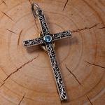 Womens Men Sterling 925 Silver Golden Tone Retro Cross Pendant Necklace (053542)