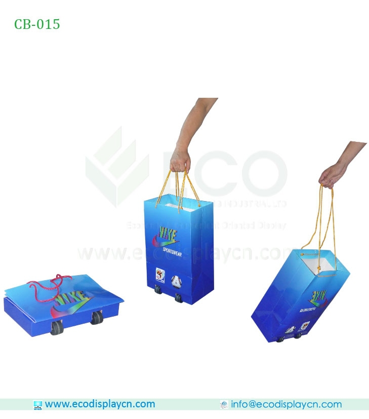 Folding Promotional Products Catalogue Cardboard Trolley Bags For Exhibition