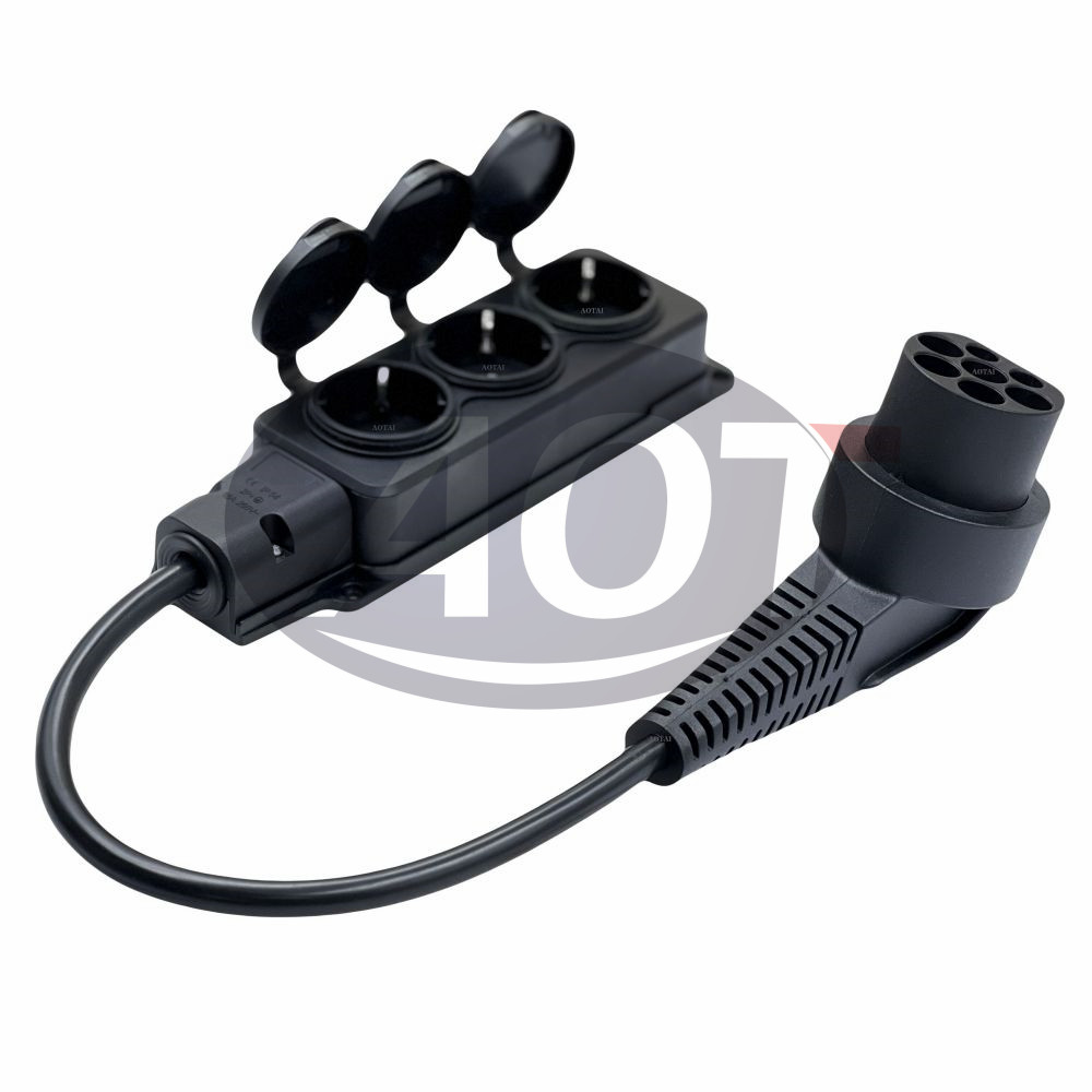 16 Amps BLACK TYPE 2 TO 3 X SCHUKO EV Charging Adapter for Car Electric Charger BLACK
