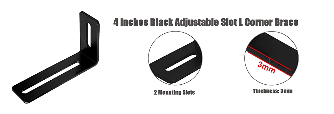 4 Inches White Adjustable L-Shape Corner Brace with Slot, Heavy duty L-shaped bracket with slots for fixation and installation
