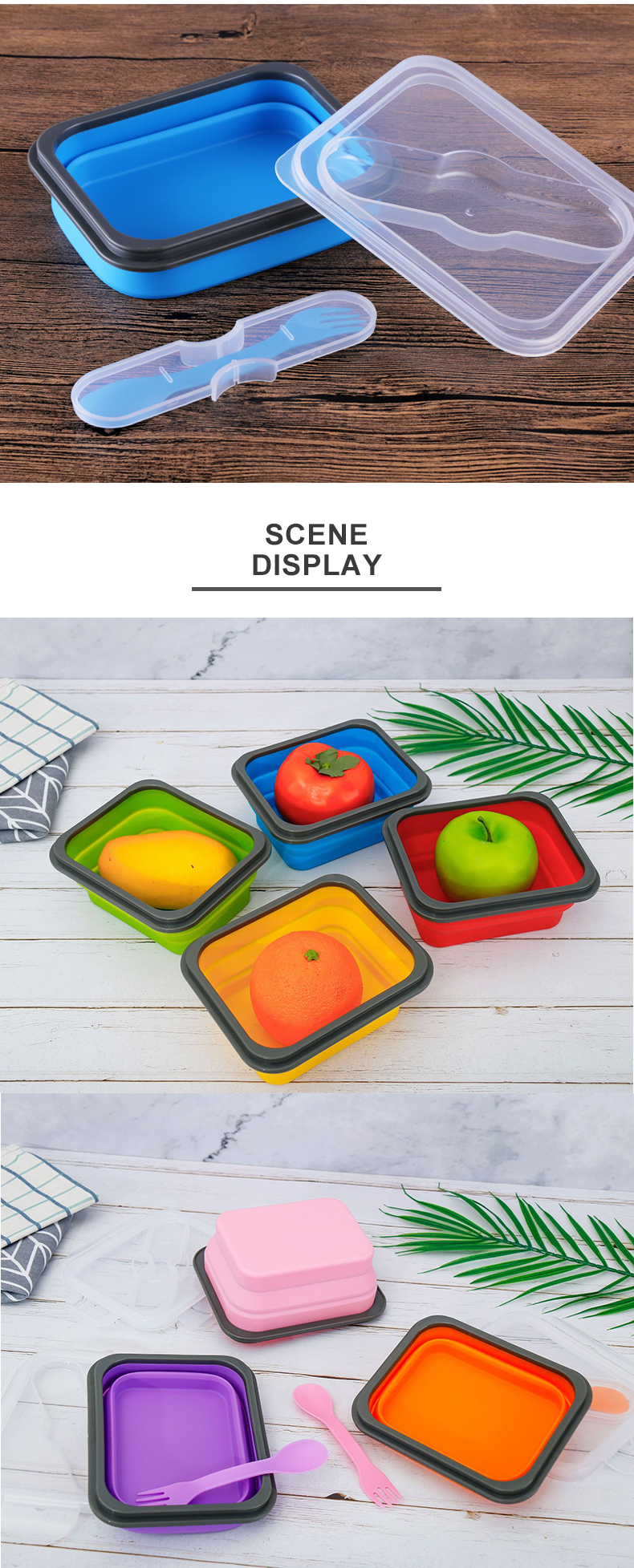 Rectangle Collapsible Silicone Bento Box For Kids