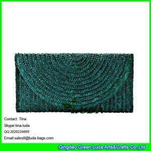 Quality LUDA lady straw clutch handbags dark green wheat straw bag wholesale