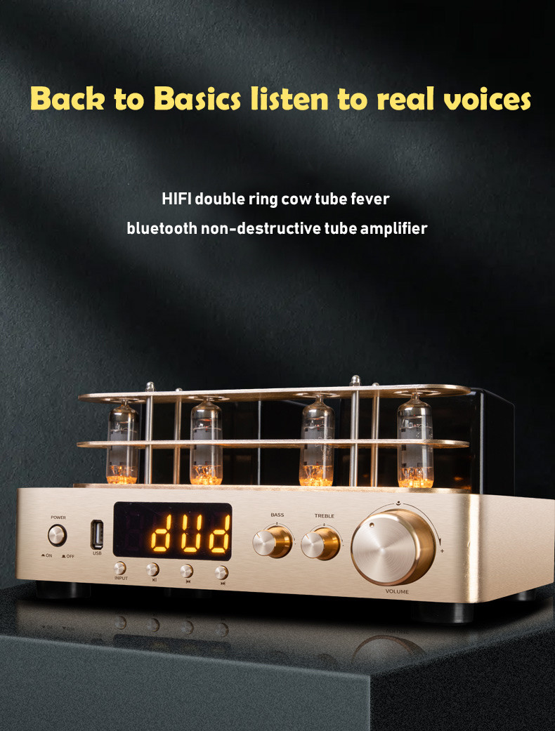 2.0 Channel Bluetooth Audio Amplifier , Vacuum Tube Amplifier Gold Color