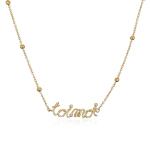 Customized 24K Gold Pendant Necklace Thin Bead Diamond Chain Letter Necklace