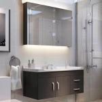 Apartment Bathroom Cabinet Set Nordic Modern Black Wooden Mirrored Wall Mounted