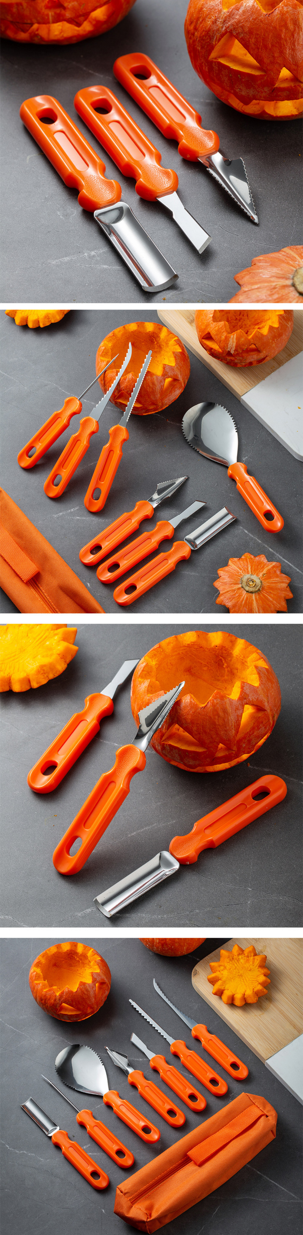 Customized Logo 7pcs Stainless Steel Pumpkin Carving Tools Set for Vegetable Carving