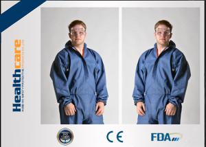 Quality Dark Blue Disposable Chemical Protective Coverall SMS Clothing With Hood And Elastic Wrist wholesale