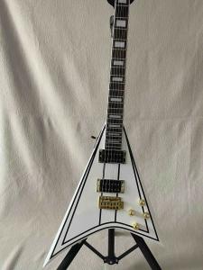 Quality White V Shape Electric Guitar Solid Body HH Pickup Gold Hardware wholesale