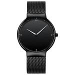 Black Dial Black Stainless Steel Strap Watch , Stainless Steel Back Quartz Watch