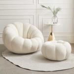 Single Seater Recliner Armchair White Pumpkin Sofa Chair White Fabric Leisure