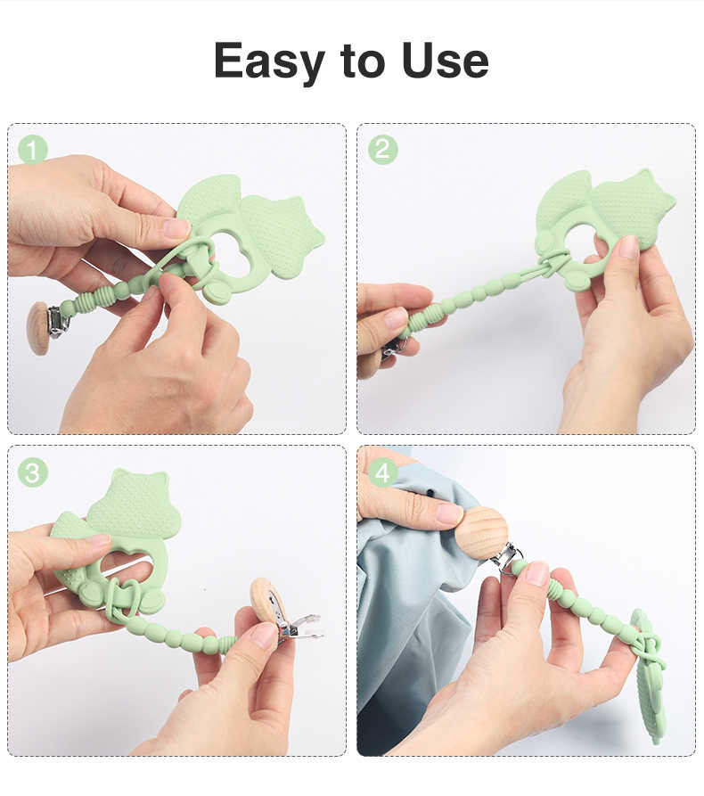 Soothie Chewable Dummy Clip Pacifier Clips Silicone Teething Beads