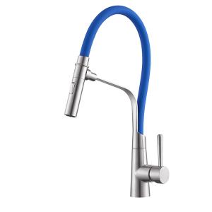 Quality American Market Cold Hot Water Spring Steel 304/316 Material Kitchen Faucet With Pull Out Blue Rubber wholesale