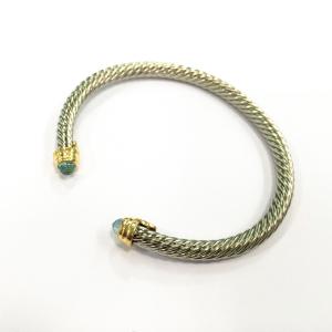 Quality (B-54)Fashion Jewelry Yellow Gold Silver Tone Plated Cable Bangle with Bule Cubic Zircon wholesale