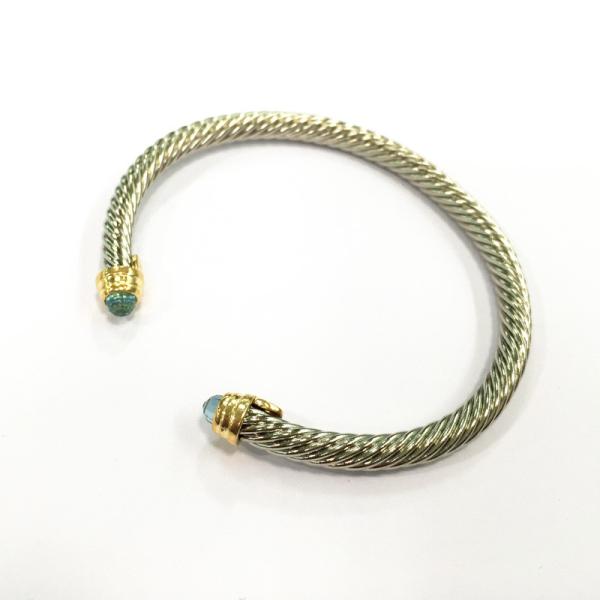 (B-54)Fashion Jewelry Yellow Gold Silver Tone Plated Cable Bangle with Bule