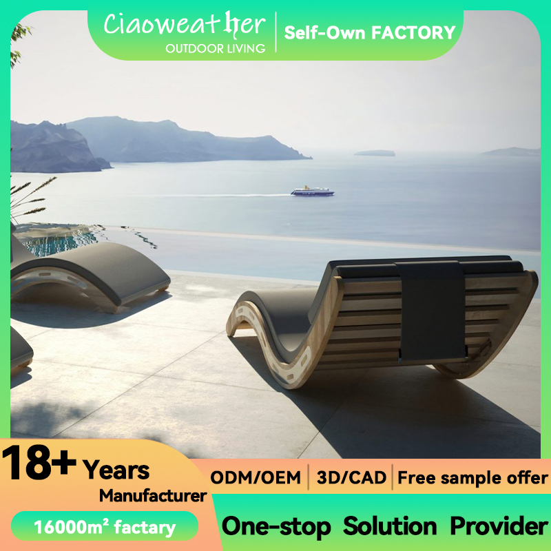 Outdoor Rattan Teak Sun Bed Lounger Modern Design for Exterior Furniture Garden Swimming Pool