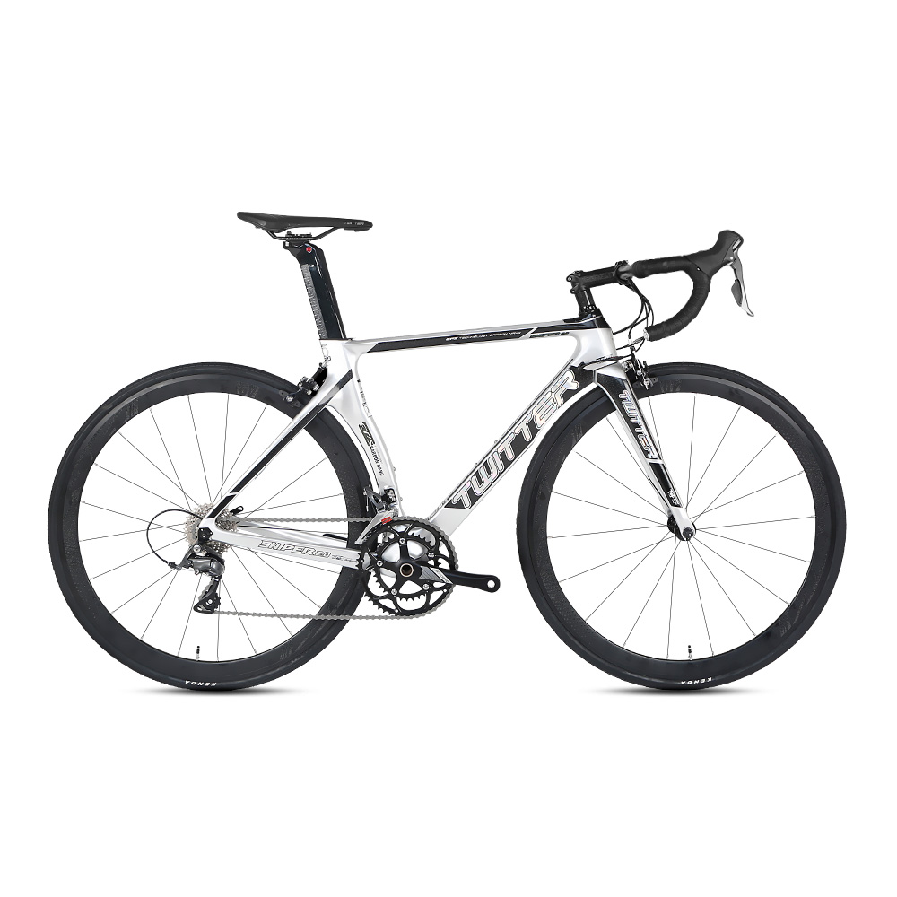 Yellow Carbon Fiber Road Bike , 16 Speed Road Bike Shlmano Claris R2000