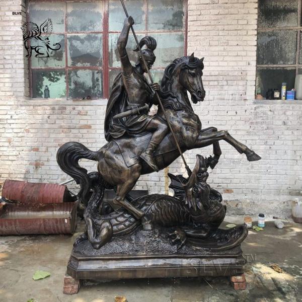 St. George Slaying The Dragon Statue Bronze Metal Craft Life Size Religious