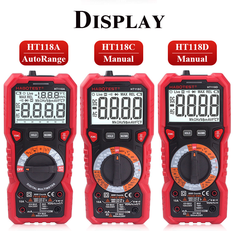 Habotes HT118 AC DC Tester Meter Auto Range Digital Multimeter Voltmeter with Resistance Frequency T-RMS