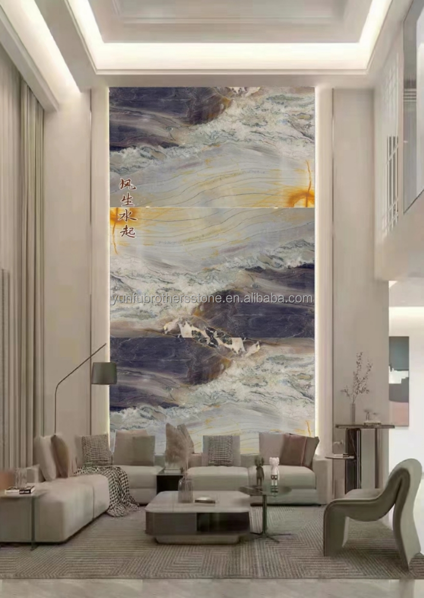 Polished Purple Marble Stone Big Slab Dining Table Top for Modern Bedroom Hall Design