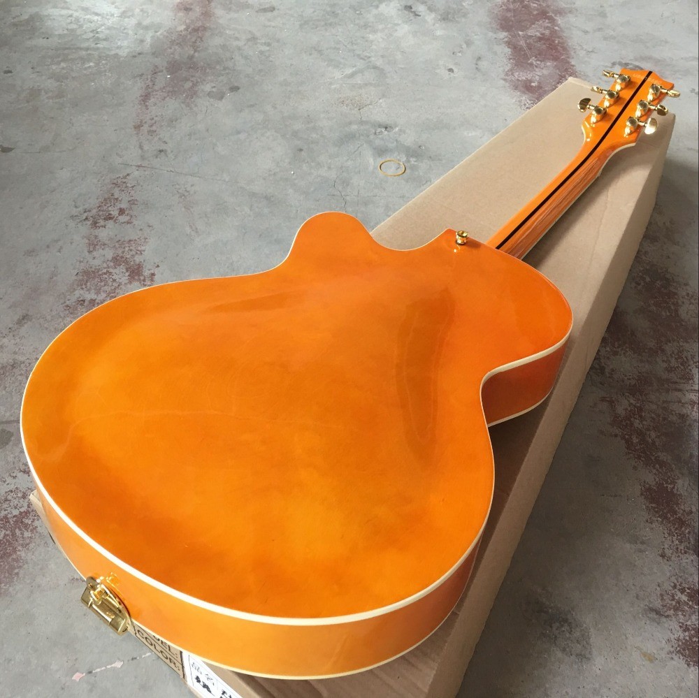 Tiger Flame jazz electric guitar.F hollow body jazz guitar. orange guitar.vibrato system.free shipping