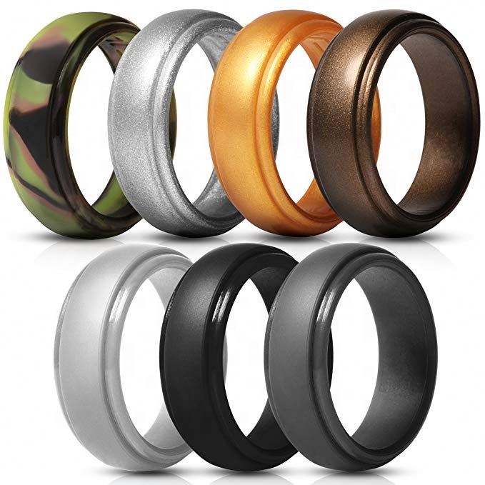 Silicone Wedding Ring for Men Step Edge Sleek Design 4 Packs Singles Moulding Service