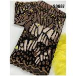 2021 African Wedding Flocking Velvet Lace with Sequins Embroidery in Silk Fabric