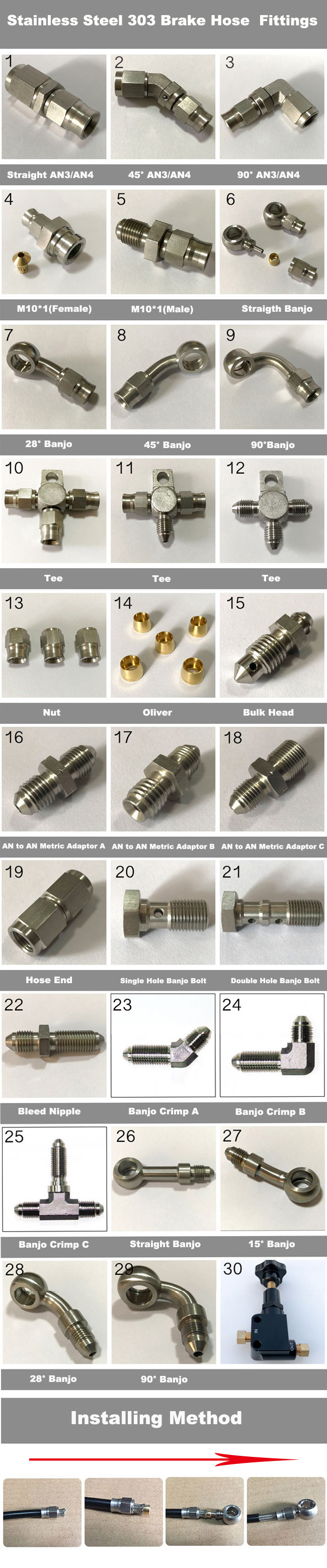 AN3 Stainless Steel Brake Hose Banjo Bolts Swivel Banjo Fitting