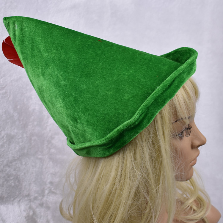 Oktoberfest green Peter pan hat red feather party hat 58-60cm velvet fabric green color