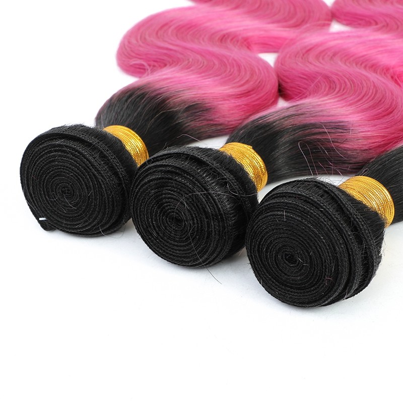 #T1B/Pink Body Wave Remy Human Hair Bundles Sew In Weave Bundles Brazilian Bundle Deals