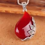 Vintage Jewelry 925 Silver Red Agate Marcasite Drop Pendant Necklace 18 Inches