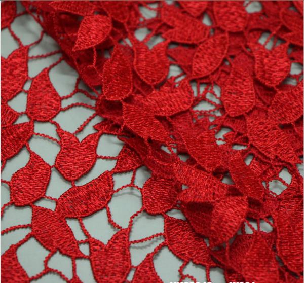 Chemical Lace Red Color Water Soluble Embroidery Fashion fabric for Apparel