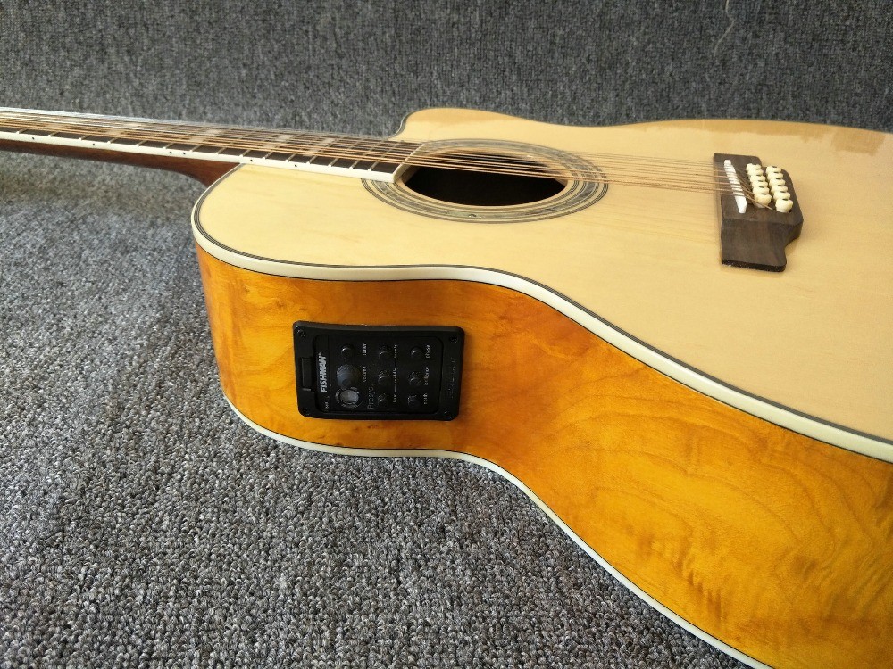 12 Strings Acoustic Guitar / guitar natural AAA Solid Spruce Body 43 inch Guitar Acoustic Fishman Pickups guitar