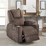 Recliner Chair with Stainless Steel Cup Holders, Dark Brown Fabric