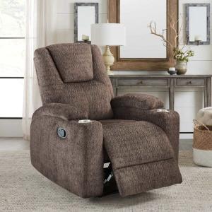 Quality Recliner Chair with Stainless Steel Cup Holders, Dark Brown Fabric wholesale