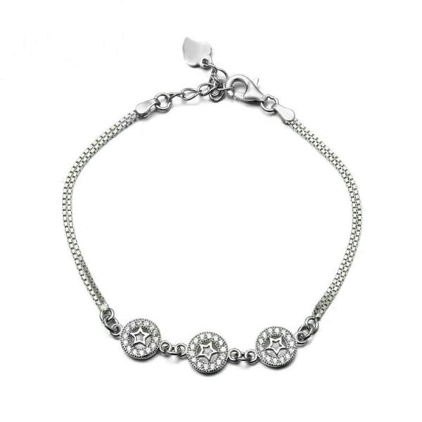 White Gold Plated Sterling Silver Cubic Zircon Start Charm Bracelets (B12281