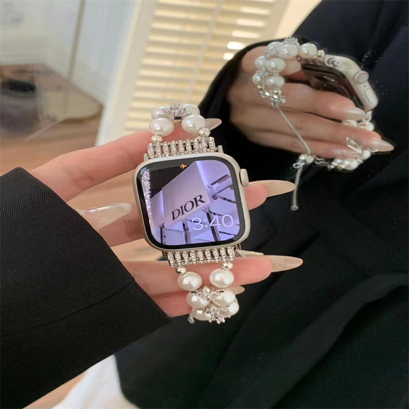 OEM ODM Women Metal Diamonds Jewelry Bracelet Wrist Band Fashion Handmade Watch Straps For iWatch Series 8 7 6 5 4 3 2 1