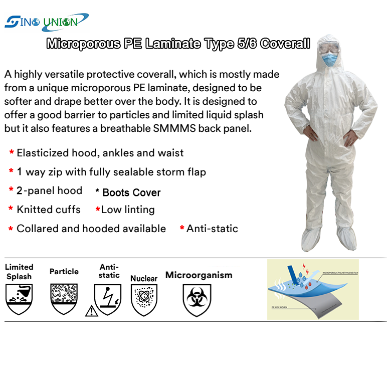 Non Woven Hooded Disposable Coveralls Pp Pe Laminated Sf White Color With Boot Cover