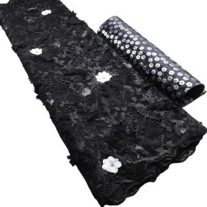 Quality African Beaded sequin flower applique 3d flower lace fabric mesh lace fabric embroidery organza wholesale